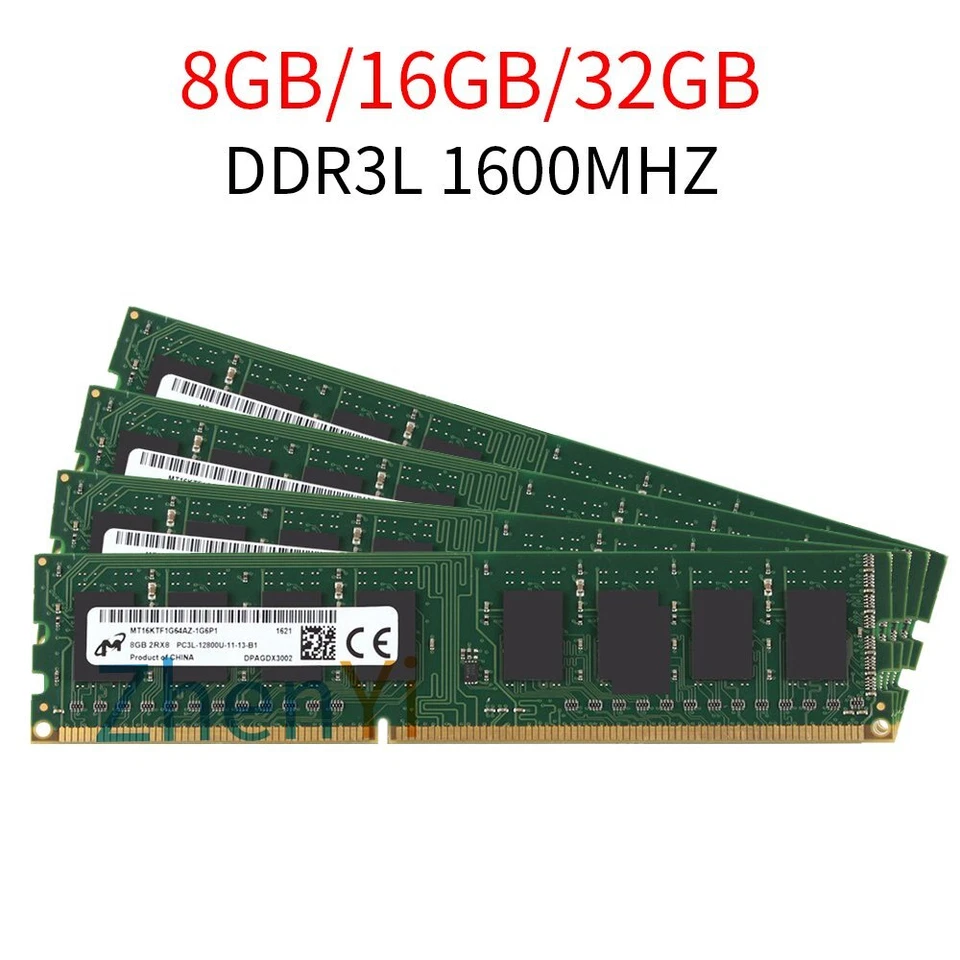32GB 16GB 8GB DDR3L 1600MHz PC3L-12800U 1.35V DIMM Desktop Memory For Micron LOT - Image 1 of 4