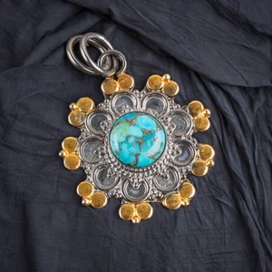 Turquoise Gemstone 925 Sterling silver Handmade Two Tone Beautiful Pendant For,, - Picture 1 of 6
