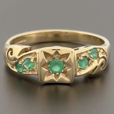 Anillo con racimo de ágata verde de oro amarillo de 9 quilates talla P 1/2 con sello Foto 1 de 4