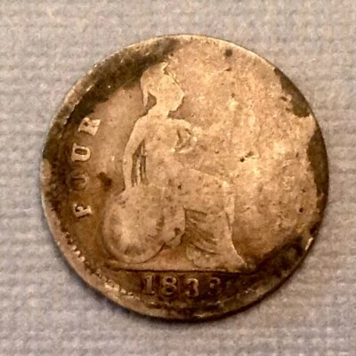 ~ 1838 Great Britain Victoria Silver Fourpence  - free US shipping & handling - Image 1 of 2