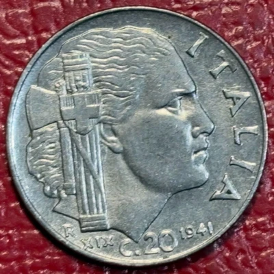 MONEDAS 20 CENTESIMI ITALIA 1941 ALTA CALIDAD SIN CIRCULAR - MAGNÉTICAS - MAR467 Foto 1 de 2