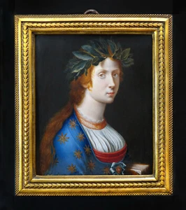 ANTIQUE PORTRAIT MINIATUR ≈ 1820 ADELIGE DAME ALS FLORA MINIATURE ITALIEN GEMALT - Bild 1 von 3