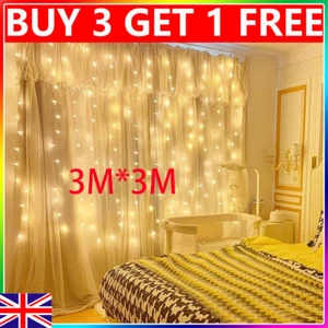 3Mx3M LED Curtain String Fairy Lights In/Outdoor Controller Window Wedding Decor - Picture 1 of 19