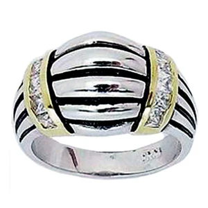 DY Replica__2-TONE CABLE BRILLIANT CZ RING SIZE_5_ 925 STERLING SILVER - Picture 1 of 8