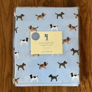 Pottery Barn Kids Dogs Twin Sheet Set Blue 100% Cotton Easy Care New Old Stock - Picture 1 of 5