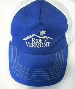 Ride Vermont State Advertising Trucker Mesh Vented Blue Adjust-Snapback Hat - Picture 1 of 7