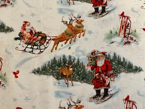 CHRISTMAS OLD SAINT NICK SCENIC ON WHITE BY HENRY GLASS COTTON FABRIC 24"x44" - Picture 1 of 6