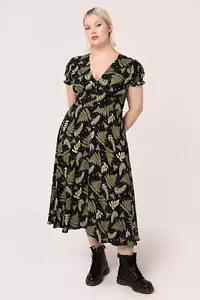 Gaia Dress Hell Bunny xl-6xl 16-26 black green leaf floral midi celestial alt - Picture 1 of 13