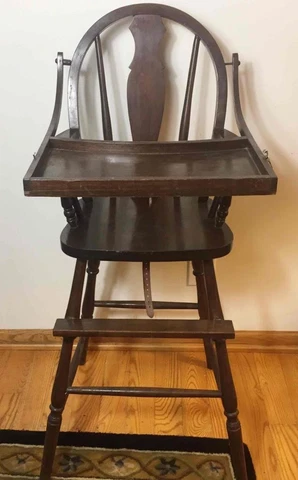 Vintage Heywood Wakefield's Baby Wooden High Chair Orig. Label Doll Local Pickup Cover