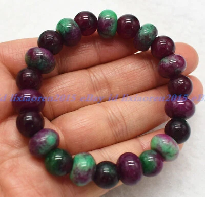 Genuine Natural Green Ruby in Zoisite Red Gemstone Bangle Bracelet Jewellery - Image 1 of 4