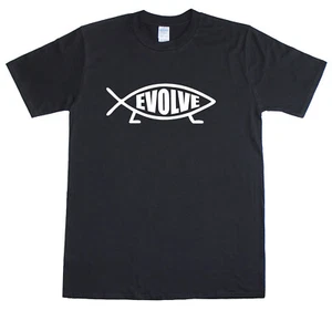 Darwin Fish Evolve Logo Evolution Mens Loose Fit Cotton T-Shirt  - Picture 1 of 1