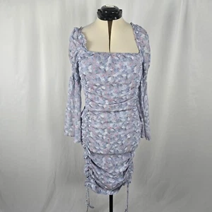 Exlura Dress Women's XXL Purple Floral Bodycon Long Ruffle Sleeves Rouched NWT - Picture 1 of 20