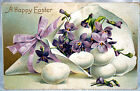Antique Embossed Postcard A Happy Easter Purple Flowers and Eggs