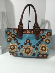 ISABELLA FIORE SET IN STONE  EMBELLISHED LEATHER APPLIQUE  Hobo HANDBAG   - Picture 1 of 15