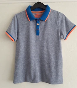 Striped soft feel collared top, blue, neon orange trim, aged 8 years - Picture 1 of 5