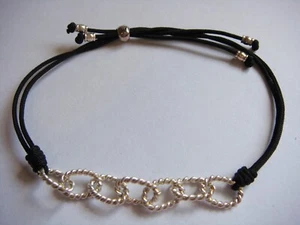 SILPADA STERLING SILVER LOOPS BLACK CORD ADJUSTABLE BRACELET - Picture 1 of 9