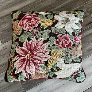 Vintage Weihnachten Nadelspitze Weihnachtsstern Kissen Gold Rot Samt Urlaub Grannycore - Bild 1 von 6