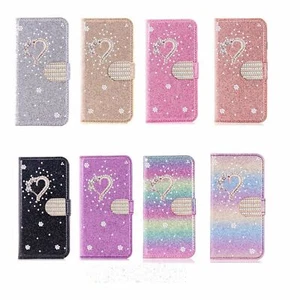 Diamond Love Wallet Phone Case For iPhone 16 15 14 13 12 11 Pro Max XR XS 7 8 SE - Picture 1 of 16