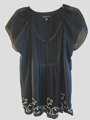 Top INC Mujer Negro Talla 20 Semi Transparente Bordado Con Cuentas Forrado Encaje Bruja Gótico Foto 1 de 4