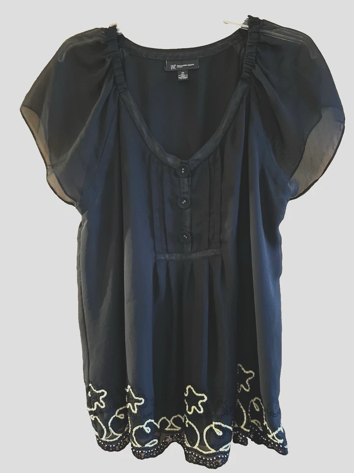 INC Womens Black Sz 20 Semi Sheer Beaded Embroidered Lace Lined Top Witchy Goth - Image 1 of 4
