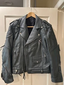 Grey / Gray Langlitz-style Padded Columbia Leather Jacket Motorcycle Jacket - Picture 1 of 9