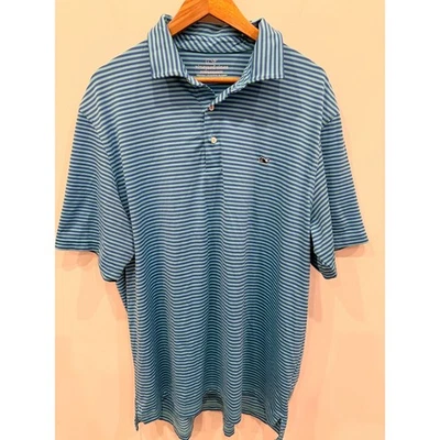 Camisa polo a rayas Vineyard Vines Performance para hombre XL azul logotipo de ballena Foto 1 de 3