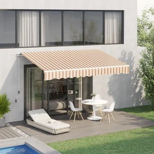 10'x8' Retractable Sun Shade Patio/Window Awning, Polyester Fabric, Beige - Picture 1 of 11