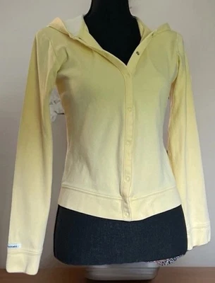 Sudadera con capucha para mujer Abercrombie Fitch S amarilla a presión con capucha forrada blanca súper suave Foto 1 de 4