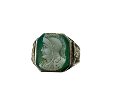 10K Solid White Gold Roman Soldier Cameo Man’s Ring Size 9 Weight 6.3 - Image 1 of 4