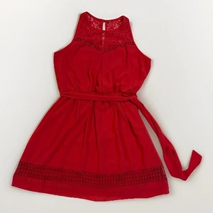 A.Byer Womens Dress Size L Solid Red Sleeveless Lace Mini A-Line Tie Belt - Picture 1 of 9