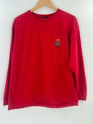 Polo Ralph Lauren M Red 100% Cotton Long Sleeve Pocket Tee Crest Patch Vtg - Image 1 of 4