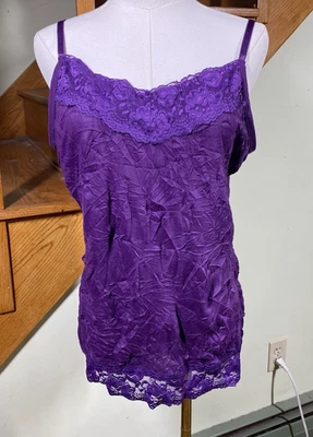 Vestido Vintage Granero Camisola Camiseta sin Mangas Talla 1X Y2K Encaje Borde Púrpura Arrugado Babydoll Foto 1 de 4