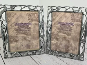 Photo Picture Vtg Ornate Pewter Frames 2 Art Nouveau Style Floral Vine 5" x 7" - Picture 1 of 7