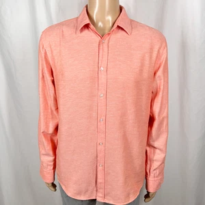 Hugo Boss Men's XL Orange Slim Fit Cotton Linen Long Sleeve Button-Up Shirt - Picture 1 of 10