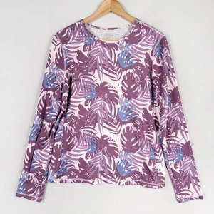 Camisa de protección solar 32 grados protección contra erupciones talla mediana púrpura estampado de hojas 50+ UPF - Imagen 1 de 8