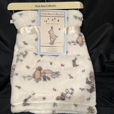 NEW! IVORY Soft Fleece CLASSIC POOH & Piglet FRIENDS Plush Baby BLANKET 30x40" - Image 1 of 4