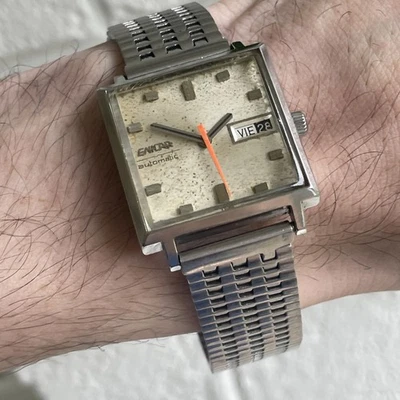 Vintage ENICAR Sherpa 100 Automatic Watch Day Date Star Jewel Square Bracelet - Image 1 of 4