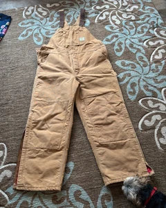 CARHARDTT TAN DUCK BIB OVERALLS--RED INSULATED--44/30--BIBS - Picture 1 of 9