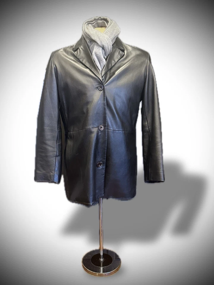 Excelled Men’s Large Black Leather Blazer. No Creases, Very Soft And Supple. - Image 1 of 4