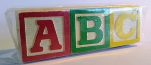 Just 3 Wooden Building BLOCKS ABC/123 1992 Made In Taiwan Sealed - Picture 1 of 4