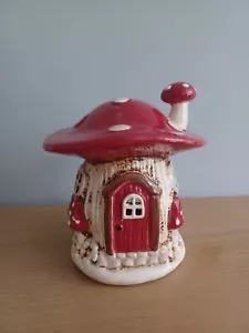Village Pottery MUSHROOM RED HOUSE Tea Light Holder Ceramic Gift 14cm NEW - Picture 1 of 9
