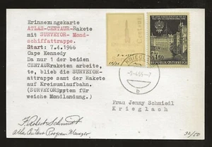 Tarjeta de cohete espacial Austria 1966 - Schmiedl, ATLAS-CENTAUR, Surveyor Moon Probe - Imagen 1 de 2