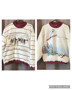 80er-90er Michel Adam Pullover Oberteil Unisex wendbar schweres Ski Motiv Gr. L Frankreich - Bild 1 von 11