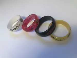 • ed hardy white red black & yellow bangle bracelet • 4 piece ✅ - Picture 1 of 12
