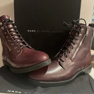 Marc By Marc Jacob’s Montage Leather Ankle Boots Burgundy Size 9 - Picture 1 of 9