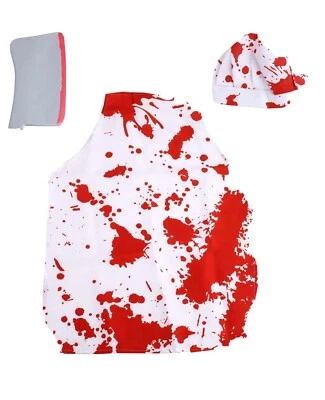 Fantasia de Açougueiro Sangrento Halloween - Conjunto de 3 Roupas Assassinas, Avental Chapéu Chef Falso Cl - Imagem 1 de 4