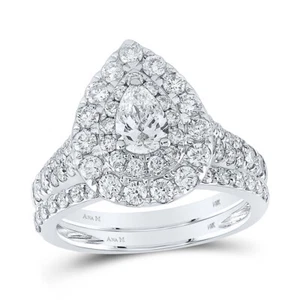 14kt White Gold Pear Diamond Halo Bridal Wedding Ring Band Set 2 Cttw - Picture 1 of 1