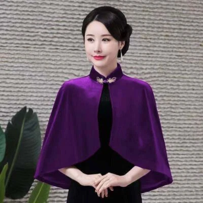 Mujeres Retro Chal Capa Terciopelo Capelet Bordado Encogerse de hombros Bolero Cárdigan Chaqueta Foto 1 de 4