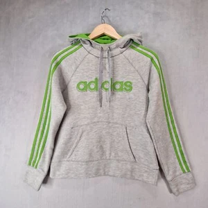 Adidas Sweatshirt Hoodie Youth Medium Grey Green Three Stripes Pullover - Picture 1 of 12