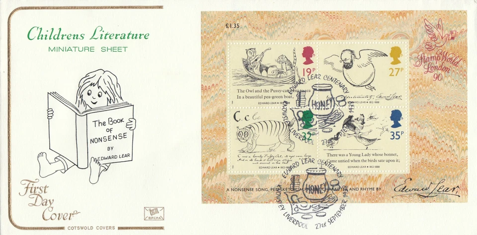 Мини-лист Edward Lear GB Cotswold FDC Knowsley Liverpool 1988 (92159) - Изображение 1 из 1